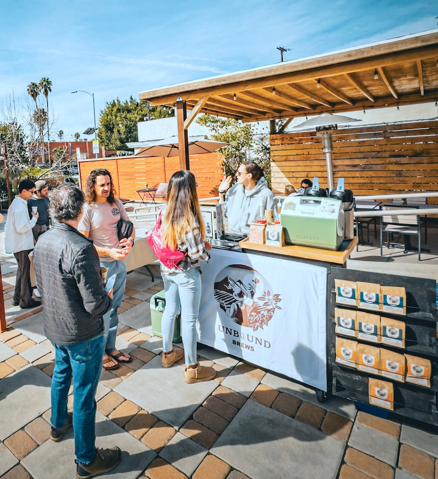 Coffee tasting event at the Unbound Brews roastery in Los Angeles